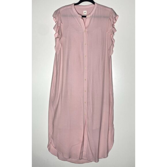 Gap Flutter Sleeve Button Front Side Pocket Midi Shirt Dress Women's Size Small - Picture 9 of 9